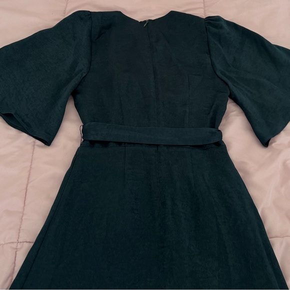 Lulus Wrapped Up in Love dark green faux wrap belted lined midi Dress, size XXS - Picture 14 of 16